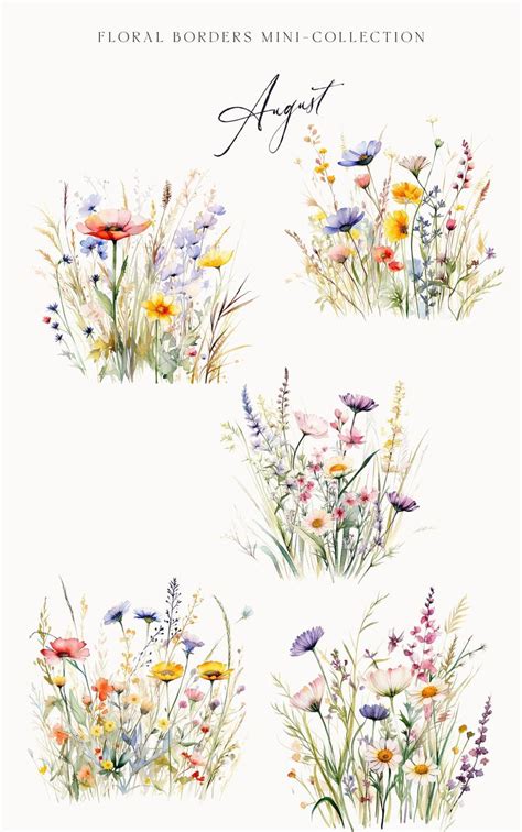 Watercolor Floral Clipart Wildflowers Floral Clipart Floral Border Set