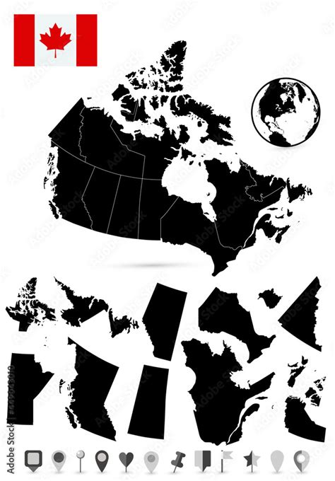 Map of Canada and land countours with map flat icons Stock Vector ...