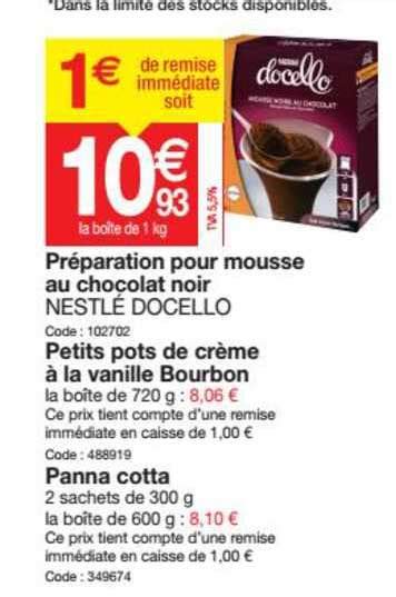 Offre Pr Paration Pour Mousse Au Chocolat Noir Nestl Docello Chez