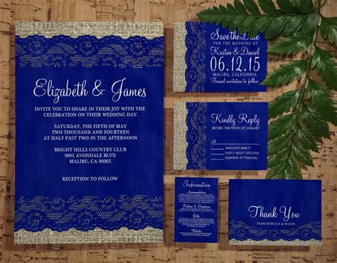 Navy Blue Rustic Lace Wedding Invitation by InvitationSnob on Etsy