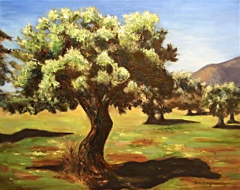 Olive Tree Grove Oil Painting Mountains Palette Knife Painting