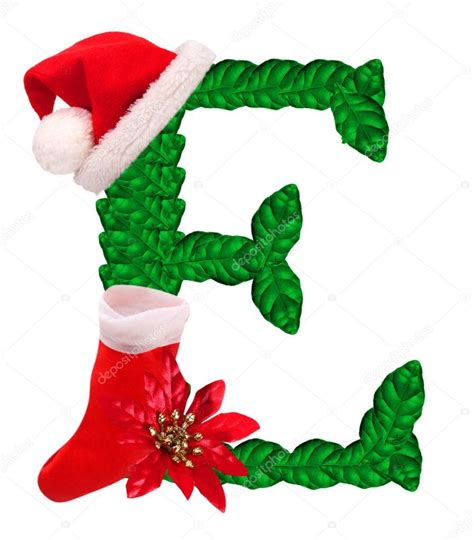 Christmas Letter E With Santa Claus Cap And Stocking Stock