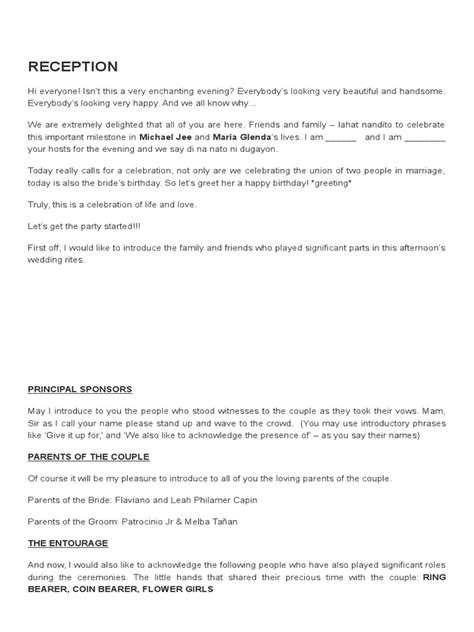 Wedding Emcee Script Sample 102315 Groomsman Wedding