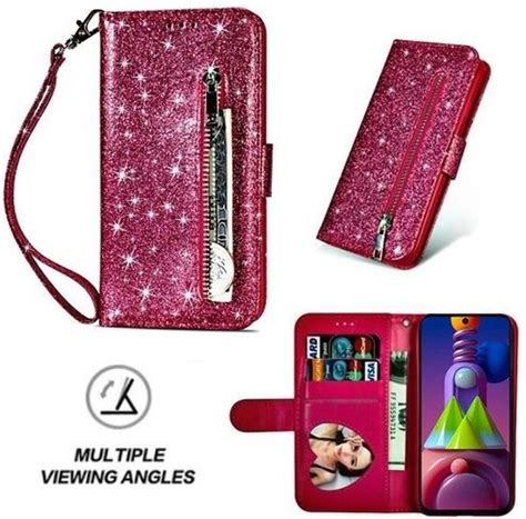 Samsung A51 Glitter Hoesje Met Pasjeshouder Bookcase Roze