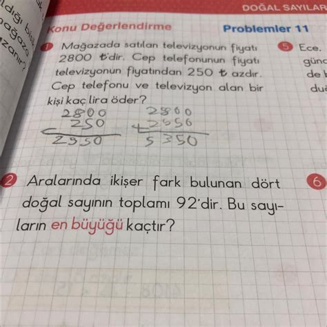 Aralarında ikişer fark bulunan dört doğal sa…