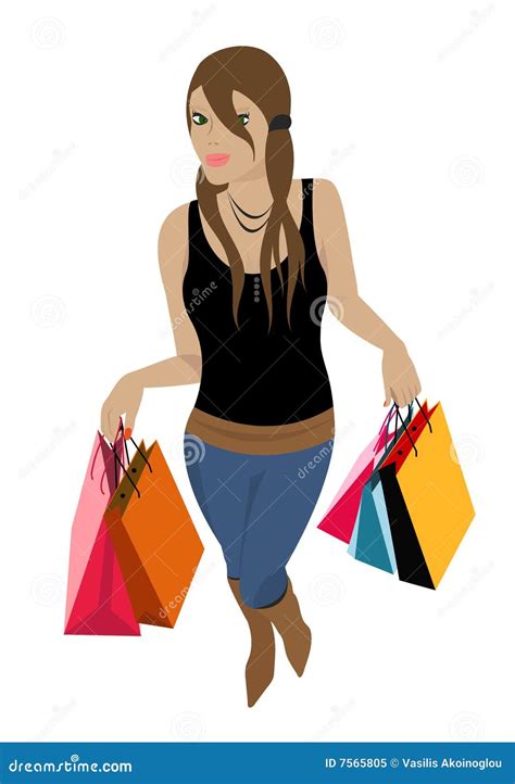 Woman With Shopping Bags Stock Vector Illustration Of Market 7565805