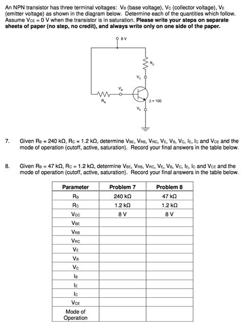 An NPN Transistor Has Three Terminal Voltages V Base Voltage Vc