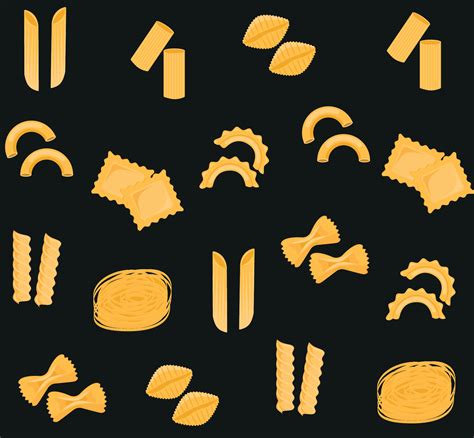 Seamless pattern of traditional pasta shapes. Different types of macaroni. Vector illustration ...