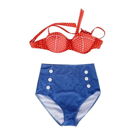 Cutest Retro Vintage Rockabilly Pin Up High Waist Bikini Set Swimsuit