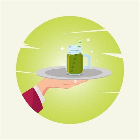 Premium Vector Avocado Juice In Jar On Tray In Hand Vector Illustration