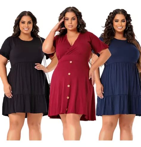 Kit Pe As Moda Maior Vestidos Feminino Plus Size Manga Frete Gr Tis