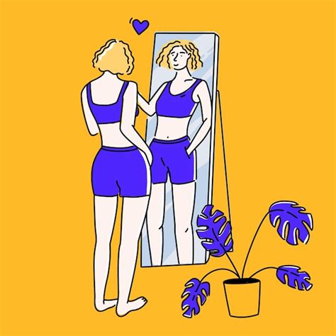 Premium Vector Woman Reflection In Standing Mirror Hand On Shoulder Self Support And Self