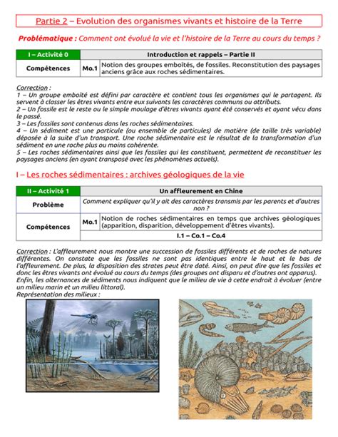 Partie 2 Evolution Des Organismes Vivants Et Histoire De La Terre