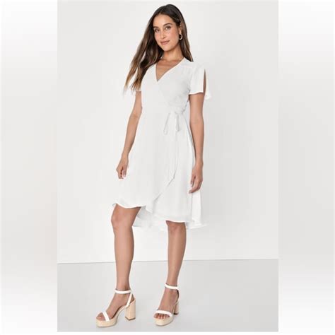 Lulus Dresses Lulus Rise To The Occasion White Midi Wrap Dress