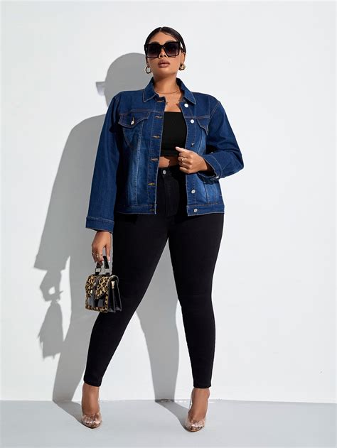 SHEIN SXY Plus Button Front Denim Jacket SHEIN UK