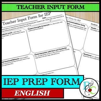 Teacher Input Form For IEP By Prompts And Cues TPT