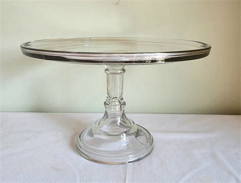 Large Vintage Pedestal Cake Plate Clear Glass Bakery Wedding Etsy