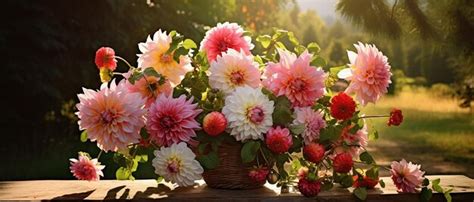 Premium Photo Sunlit Romance Romantic Bouquet With Dahlias In The