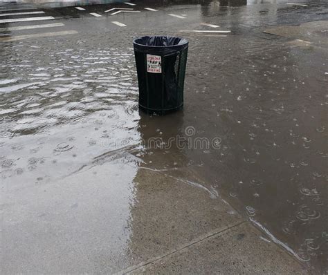 Sewer Overflow Garbage Can Flooded During Heavy Rain Nyc Usa