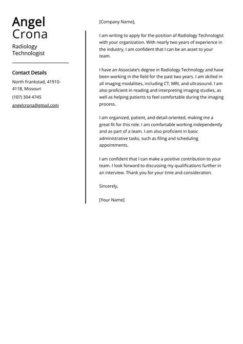 Radiology Technologist Cover Letter Examples Template And 20 Tips