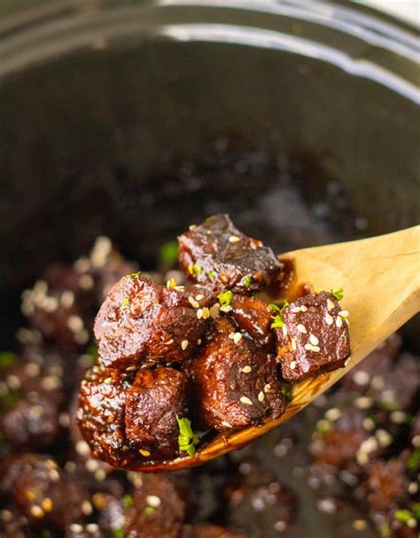 Slow Cooker Honey Garlic Steak Bites Life With The Crust Cut Off