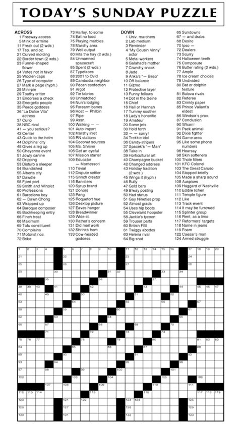 Printable Universal Crossword Puzzle Today Daily Printable Universal