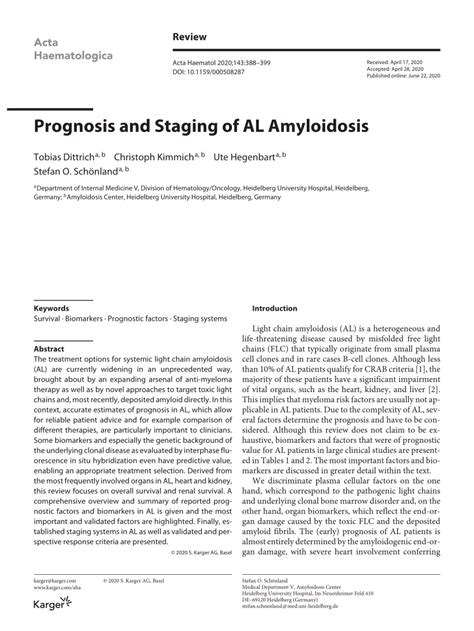 (PDF) Prognosis and Staging of AL Amyloidosis