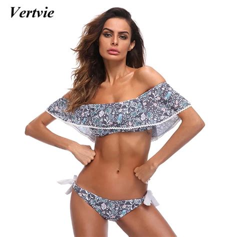 Sexy Bikini Strapless Push Up Swimsuit Off The Shoulder Floral