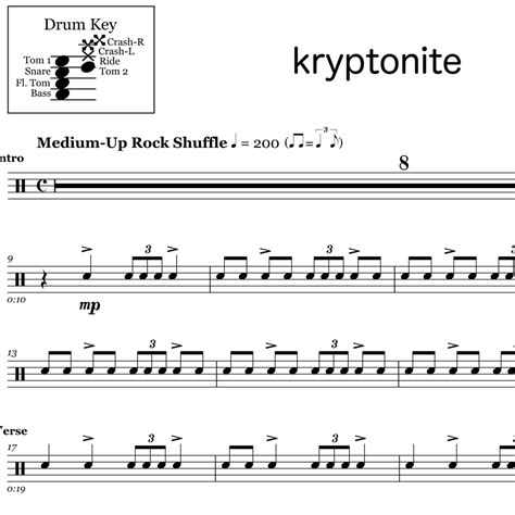 Kryptonite - 3 Doors Down - Drum Sheet Music | OnlineDrummer.com