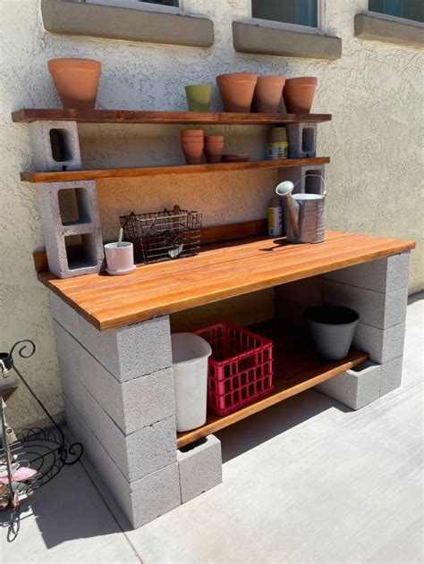 Simple Potting Bench Cinder Block Furniture Outdoor Living Garden