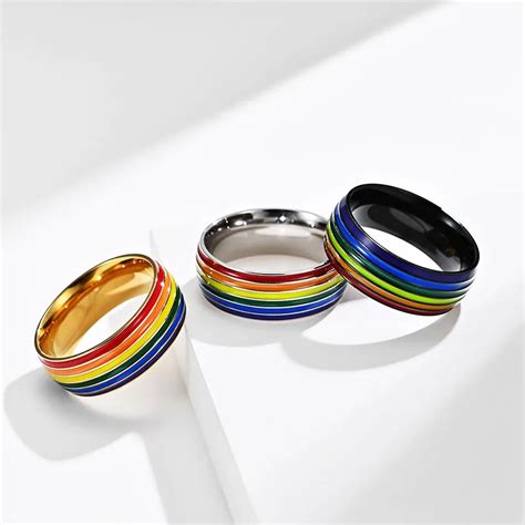 Multicolor Rainbow Ring For Men Lgbt Lebian Gay Jewelry Stainless Steel