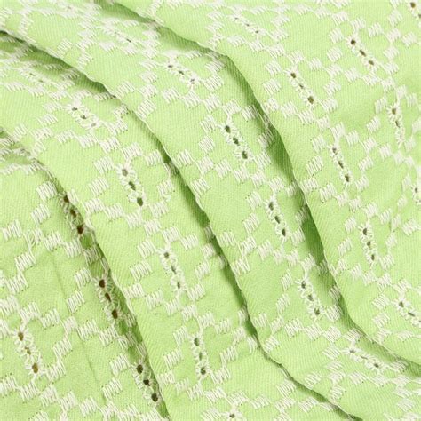 Fluorescence Green Embroidered Geometric Patterndenim Embroidery Flower