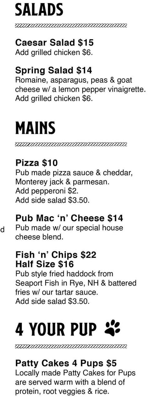 The Corner Pub Menu, Kittery, ME