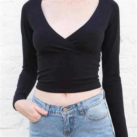 Brandy Melville Women S Black Crop Top Depop