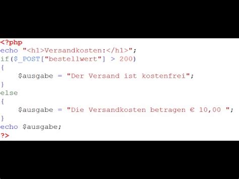 PHP Programmierung Beispiel Versandkosten YouTube