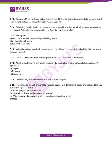 Class 8 Chemistry Worksheet On Chapter 4 Materials Metals And Non