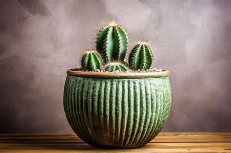 Premium Photo Cactus In Clay Pot On Wooden Table