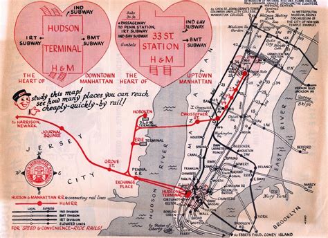 Transit Maps: Historical Map: Hudson & Manhattan Railroad, c. 1950-1953