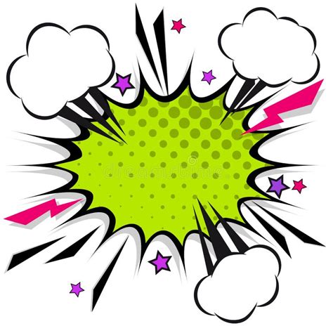 Retro Comic Design Speech Bubbles Flash Explosion With Clouds Stock