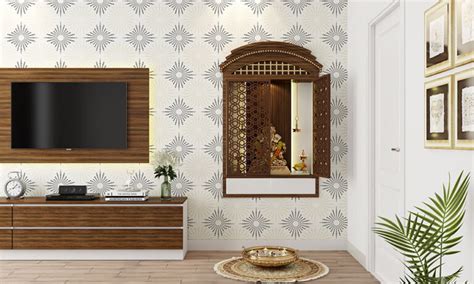 Tv Unit With Mandir Designs Youll Love Designcafe