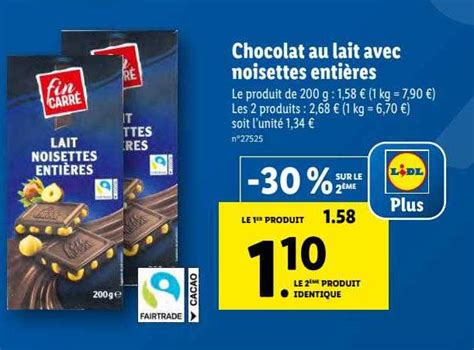 Promo Chocolat Au Lait Avec Noisettes Enti Res Fin Carr Chez Lidl