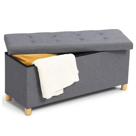 Banc coffre de rangement en tissu gris anthracite 1 mètre ID Market