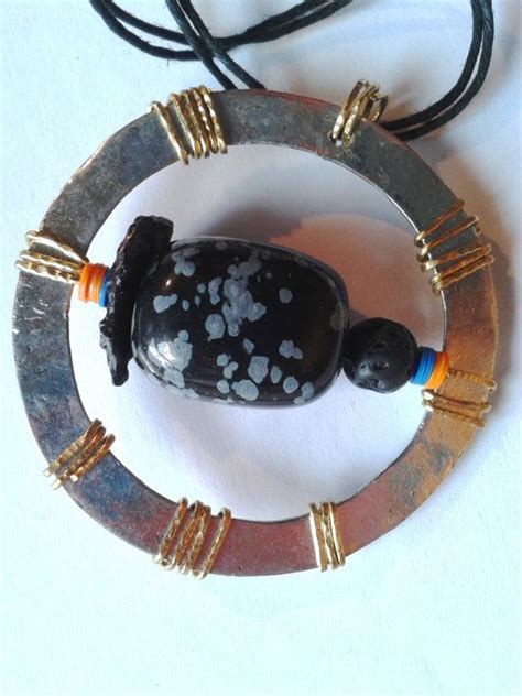 Up Cycled Necklace Pendant Snowflake Obsidian Snowflake Obsidian