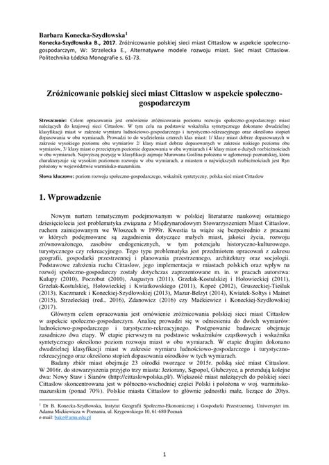 Pdf Zr Nicowanie Polskiej Sieci Miast Cittaslow W Aspekcie Spo Eczno