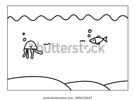 Illustration Under Sea Drawing Coloring Page Stock Illustration ...