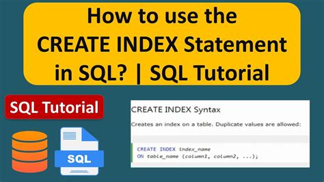 How To Use The Create Index Statement In Sql Sql Tutorial For Beginners Learn Sql Youtube