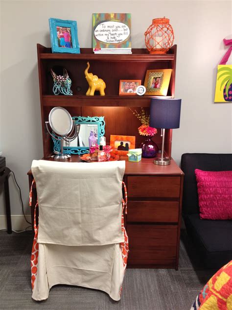 Dorm Room Desk With Decor And Slip Cover On Chair Dorm Room Desk