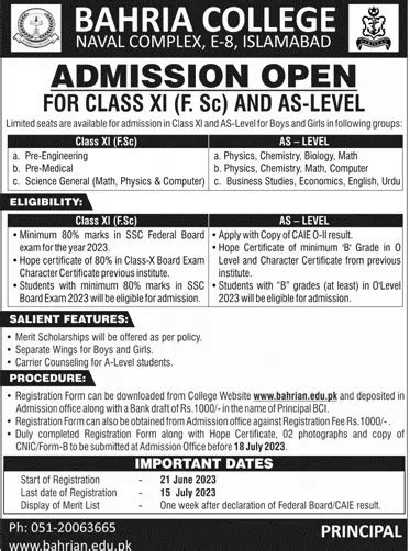 Bahria College, Zafar Campus BC Islamabad Announces FA FSc Admission ...