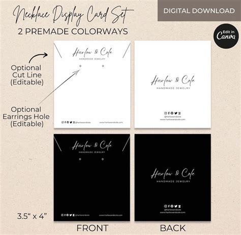 Necklace Display Card Template Set Printable Necklace Cards Logo