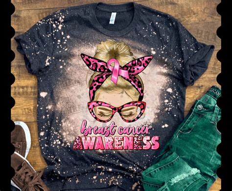 Breast Cancer Awareness Blonde Messy Bun Png Sublimation Etsy